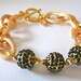 Gold Chain Link & Black Rhinestone Pave Ball Bracelet