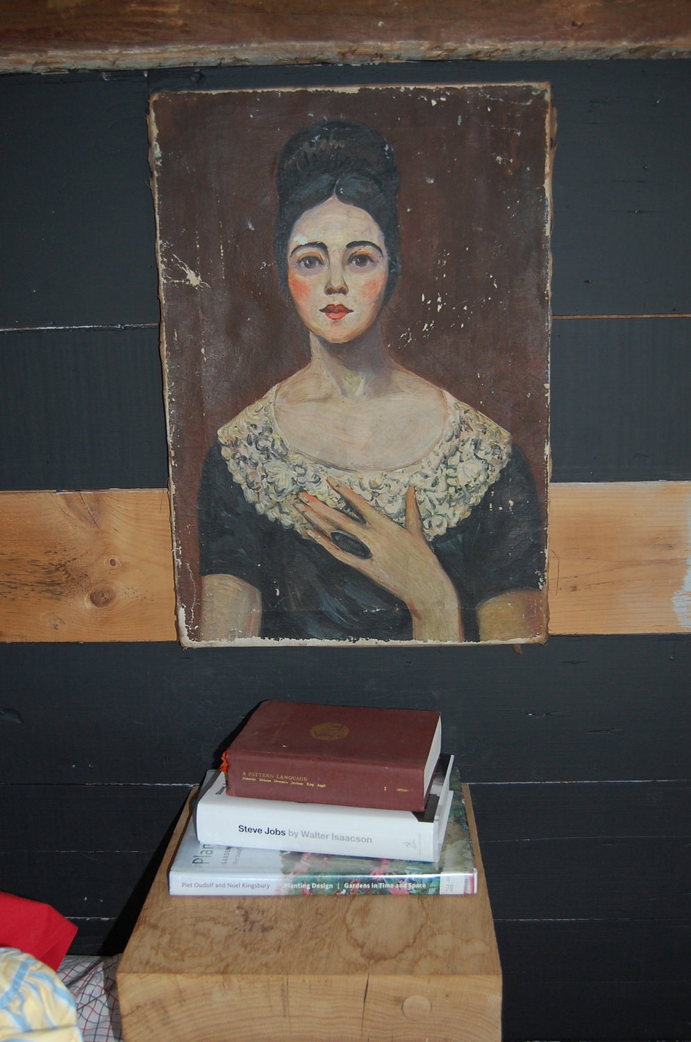 on hold for dreama Farm frayed and fading Primitive oil Portrait of a woman