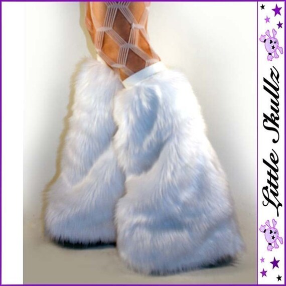 UV White Go go Fluffies Furry Boot Covers Rave by LittleSkullz