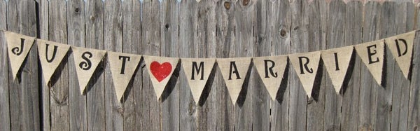 JUST MARRIED Burlap Banner Wedding Rustic Bunting- We Do Custom Banners - Party Photo Prop