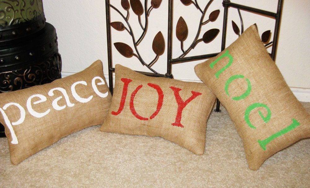 PEACE JOY NOEL Christmas Burlap Pillow Set - We Do Custom Orders