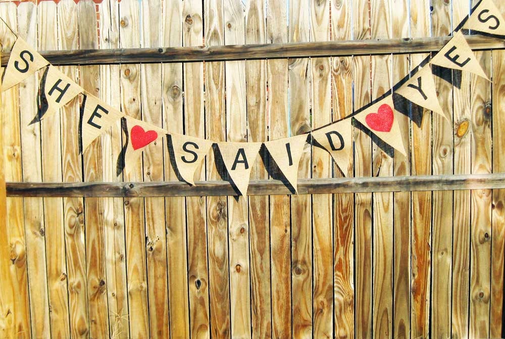 SHE SAID YES Wedding Engagement Burlap Banner Bunting Garland - photo prop - We Do Custom Banners
