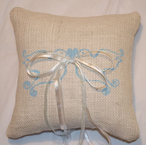 Blue Lovebirds Burlap Ring Bearer Pillow Wedding pillow - We do Custom Pillows