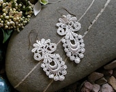 Vintage Style Lace Earrings - Victorian Style Scrolls Venice Lace in Antique White / Ivory (or choose color) - Lace Jewelry