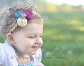 Fiona - Dupioni silk rosette headband with rhinestone center
