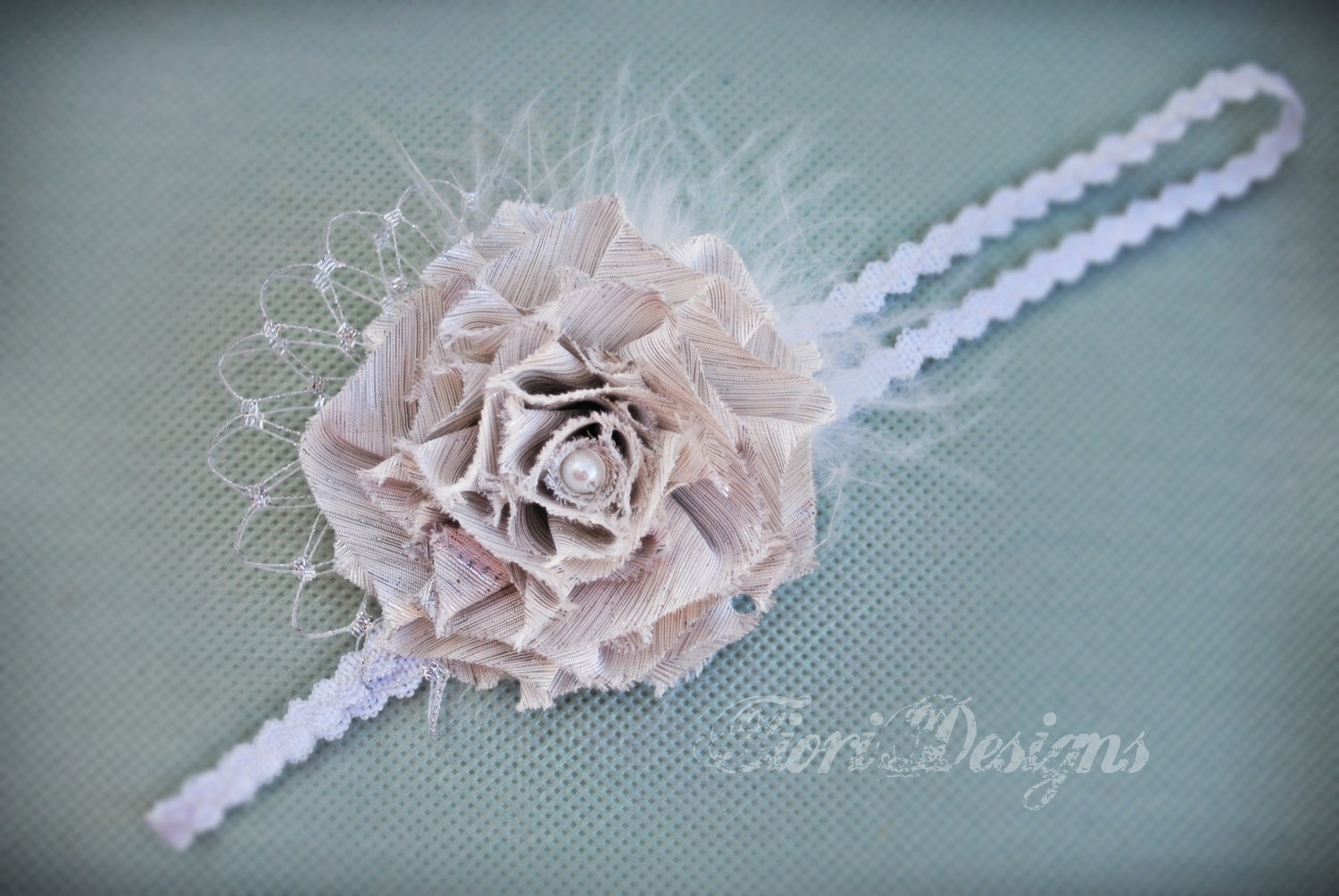 Charlotte - hansewn silk flower with french netting and marabou