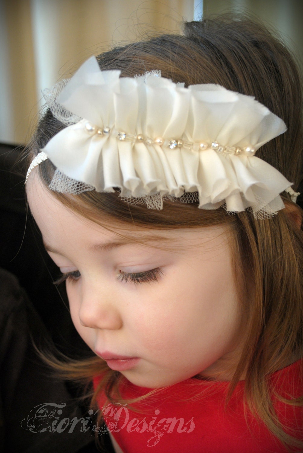 Colette Luxe Headband -  flower girl, christening, baptism, special occasion headband