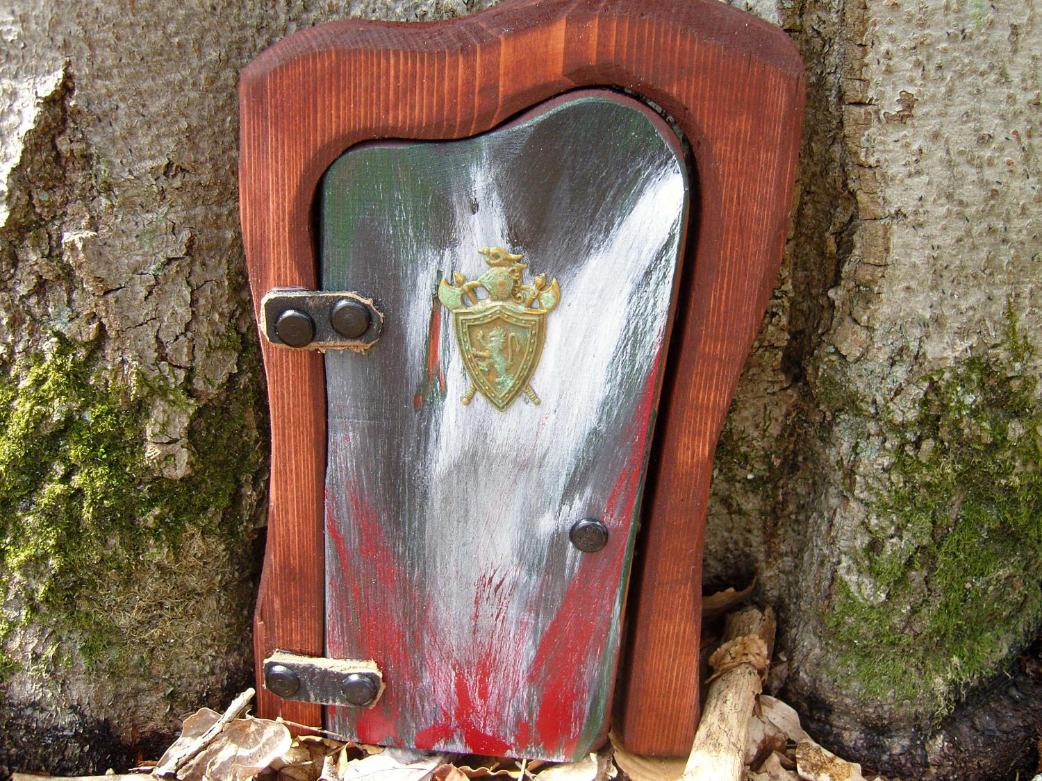 Garden Door, Harp-Shaped with Old-world style Crested Shield Head, for your Fairies, Gnomes ,Elves. Leprechauns and Cupids