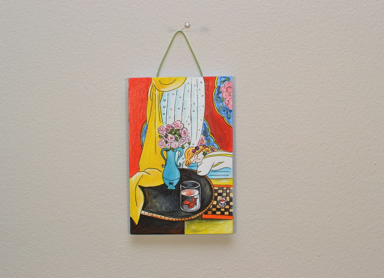 Sleeping Beauty, 4 x 6 Acrylic Painting on Wood, Ready to Hang