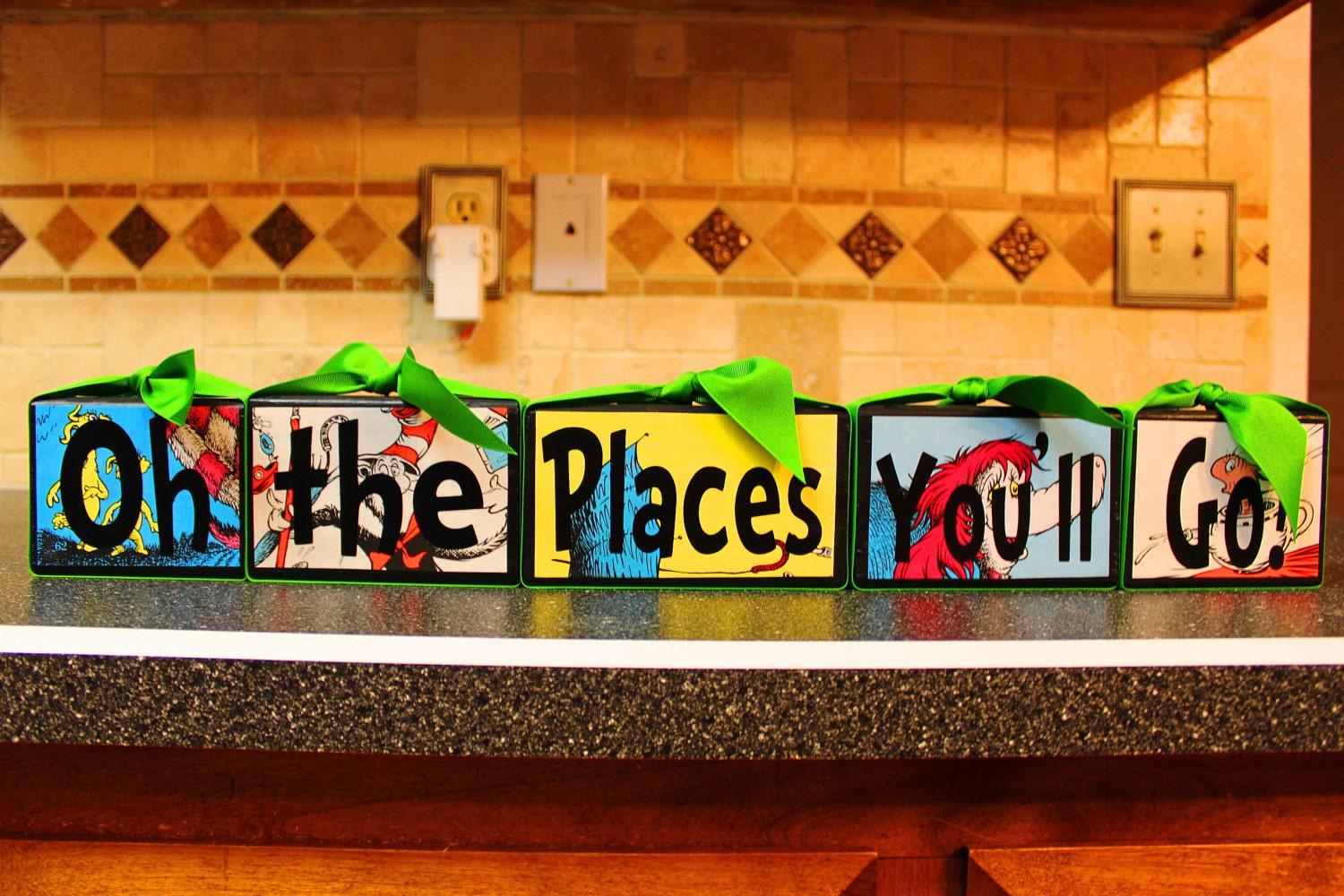 Wooden quote blocks: Dr. Seuss and vintage book inspired blocks Oh the Places You'll Go