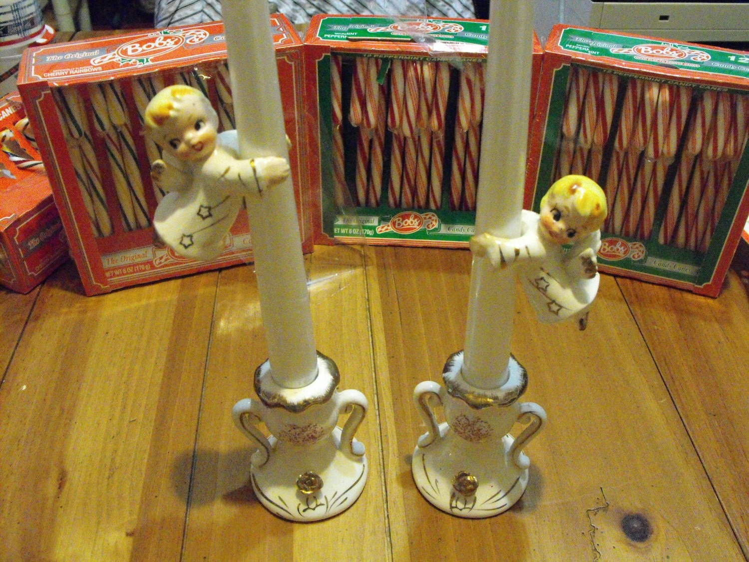 Vintage Tilso Japan Candle Holders Angels by peacenluv72 on Etsy