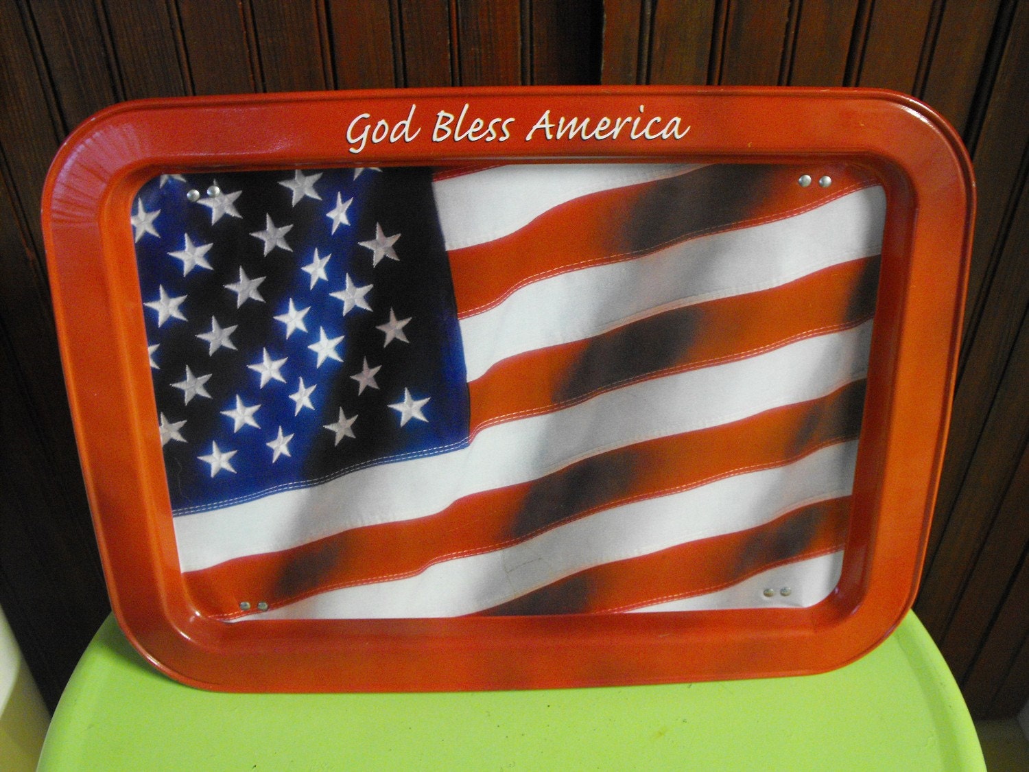Vintage Metal TV Tray American Flag God Bless America