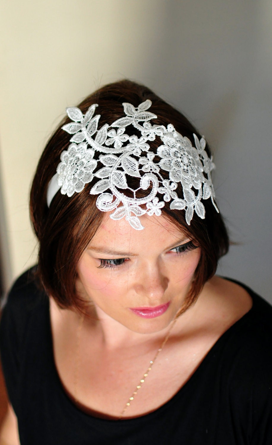 Lace Headband Ivory Headwrap Wedding Bridal Hair Band Vintage Head wrap Romantic Girly Flowers Laces Mothers Day Gift
