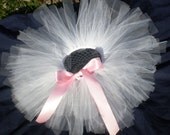 White Infant Tutu with Satin Ribbon / Newborn Tutu - with Matching Headband and Flower Clip - Newborn - 24 months