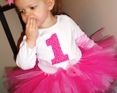Strawberry Shortcake Fushia and Pink First Birthday Tutu Outfit with Matching Headband and Flower Clip