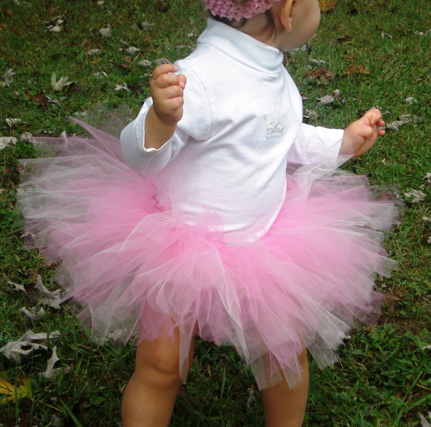 White and Pink Birthday Tutu with Matching Flower Headband - Ready to ship in 2 days