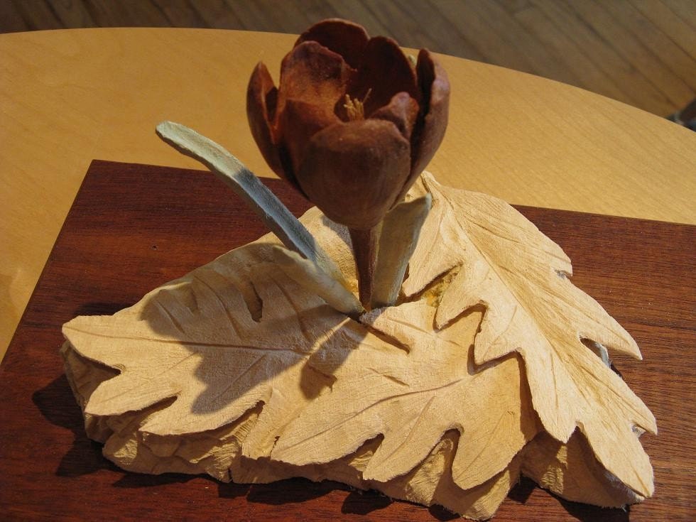 WOODWORKING ART Carving of Spring Crocus