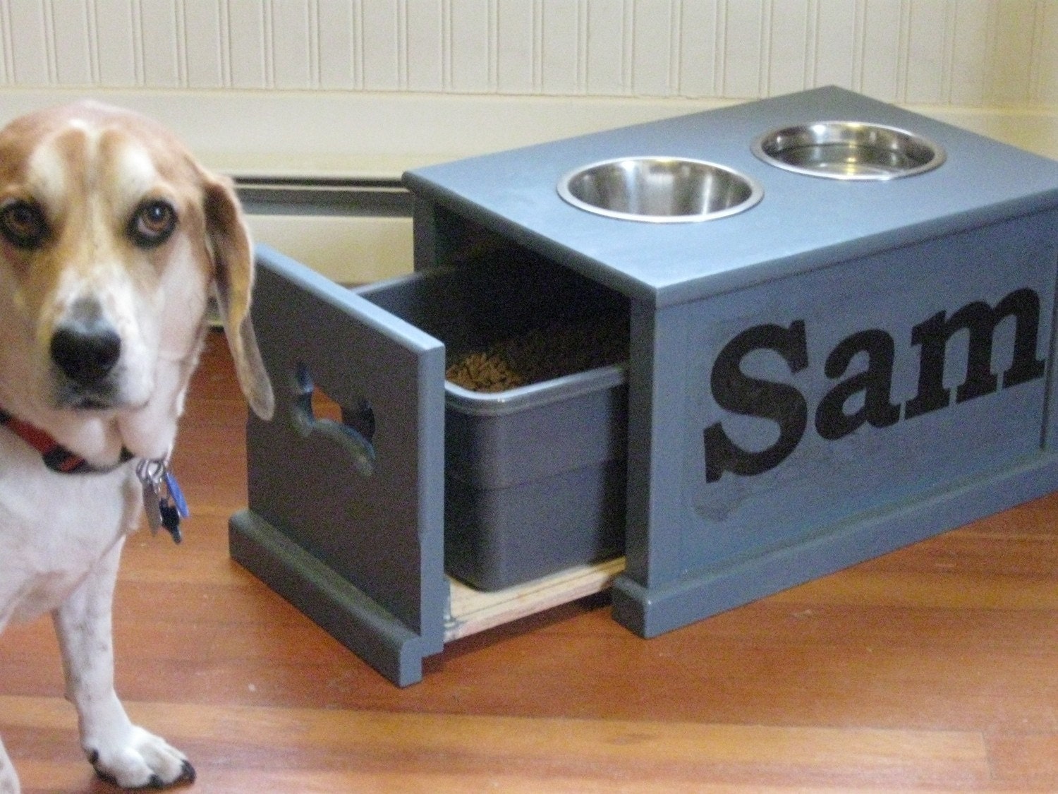 Personalized Dog feeding station.
