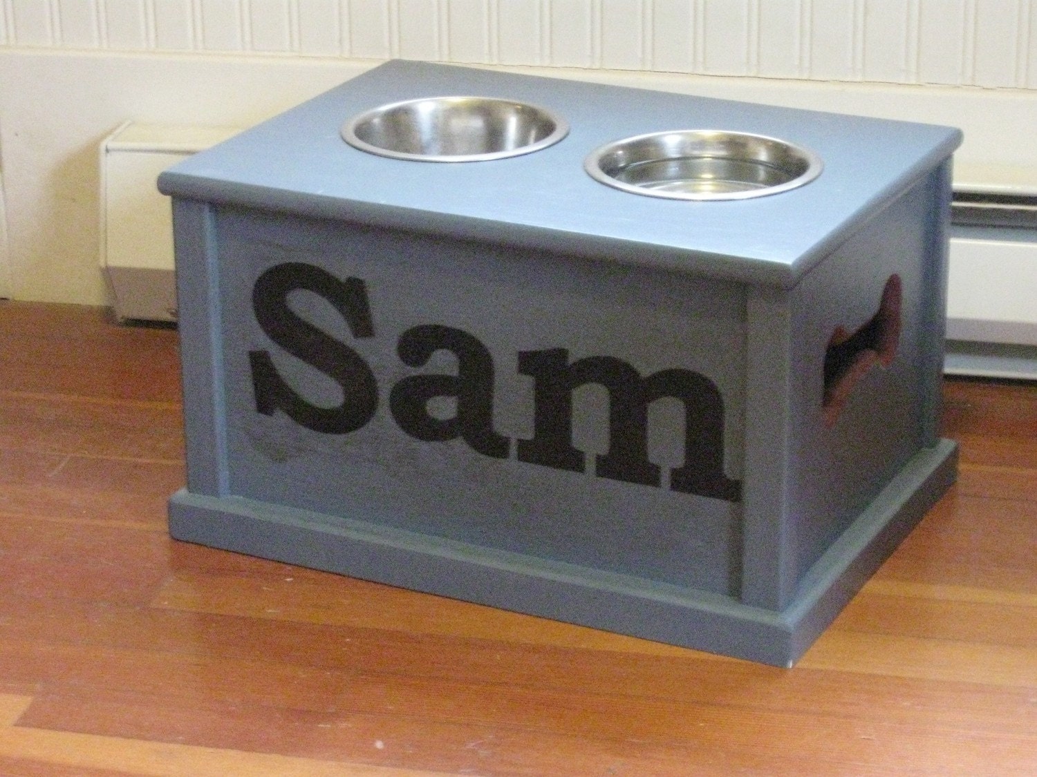 Personalized Dog feeding station.