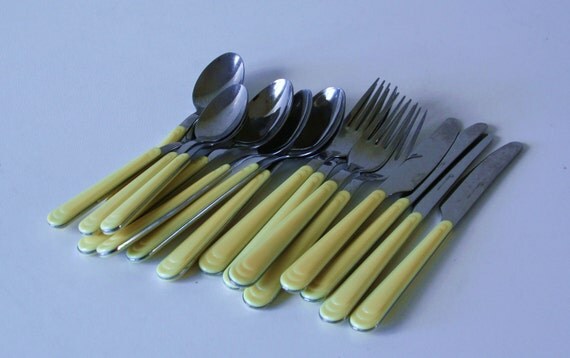 Vintage 16 picecs faux ivory handles flatware by rustyvintage