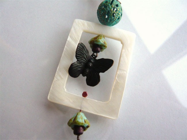 Mother of Pearl and Czech Glass Necklace - Flutter By My Window