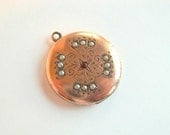 Antique Gold Filled Locket with Seed Pearls Garnet and  Photograph of Young Woman