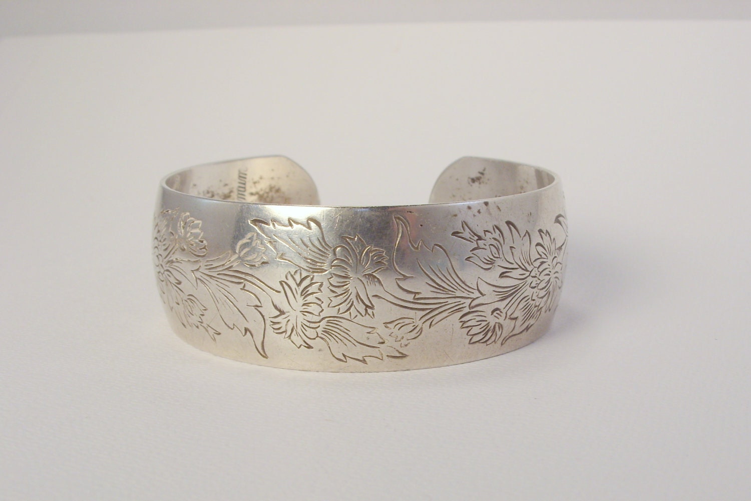 Vintage Sterling Silver S. Kirk & Son Crysanthemum 15-11 Cuff Bracelet Large