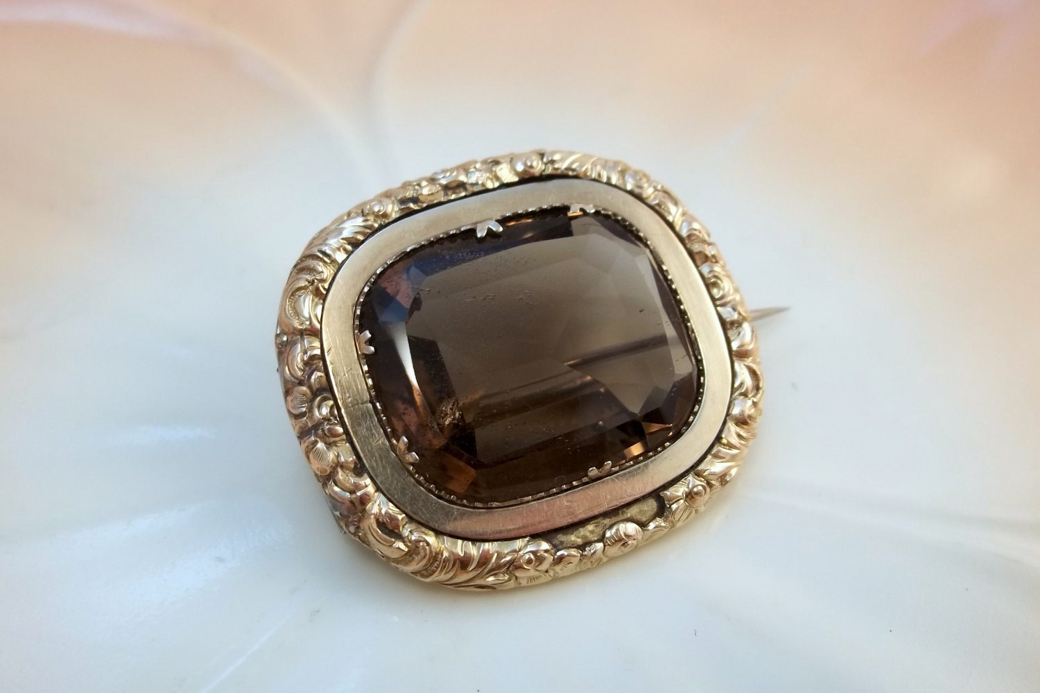 Antique Victorian Gold Filled Genuine Topaz Brooch or Pendant Circa 1840