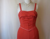 vintage 40s 50s maillot swimsuit. red catalina hollywood starlet ruched swim suit.
