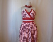 vintage 1980s dress. victor costa strapless sculpted striped dress. 1950s style.