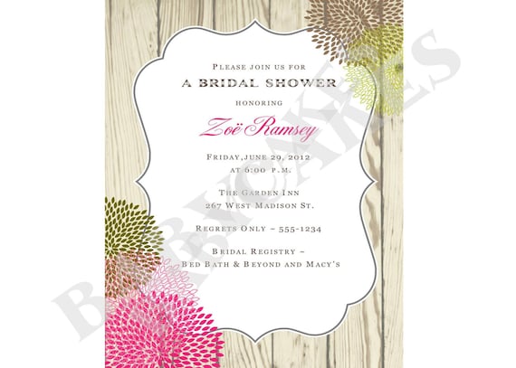 Rustic Wedding Bridal Shower Invitation - DIY Print Your Own