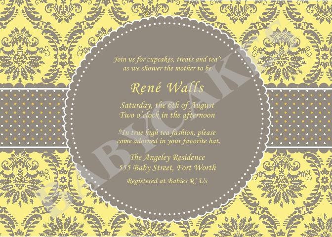 Yellow and Grey Damask Baby Shower Invitation Baby Shower -DIY Print YOur Own Invitation