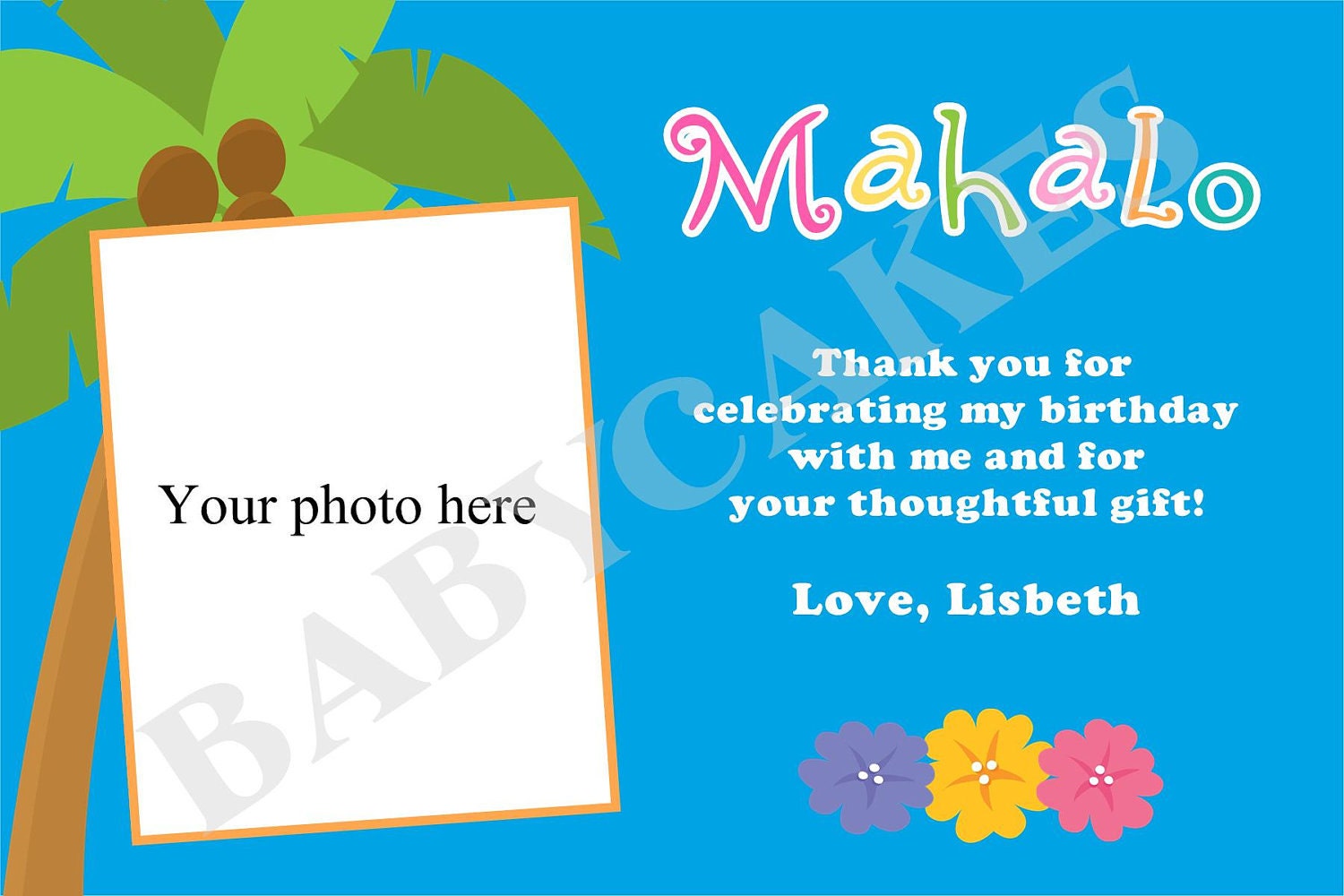 Luau 4 x 6 Photo Thank You Card  -  Print Your Own