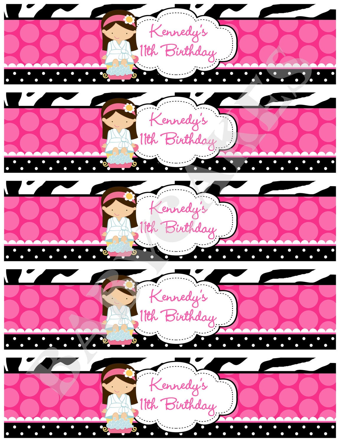 Spa Party Water Bottle Labels Wrap DIY Print Your by jcbabycakes