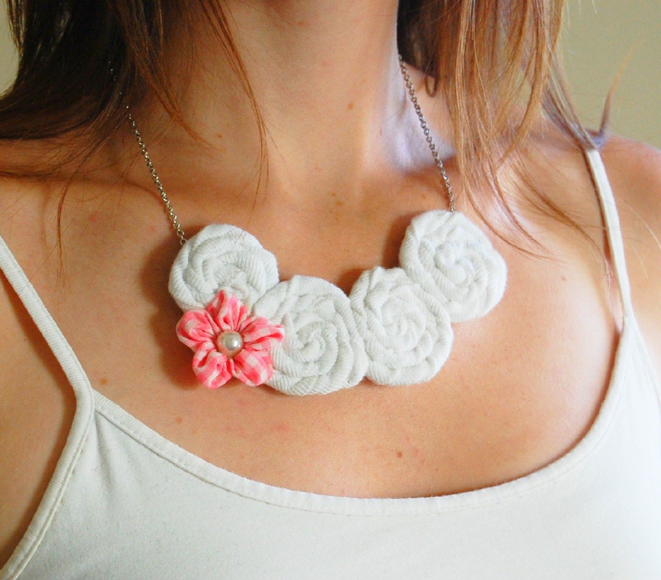 Sweetheart Rosette Necklace - Recycled Materials - Eco Friendly