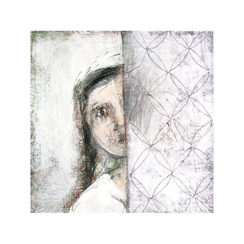 art print, figurative, AROUND the CORNER, girl portrait