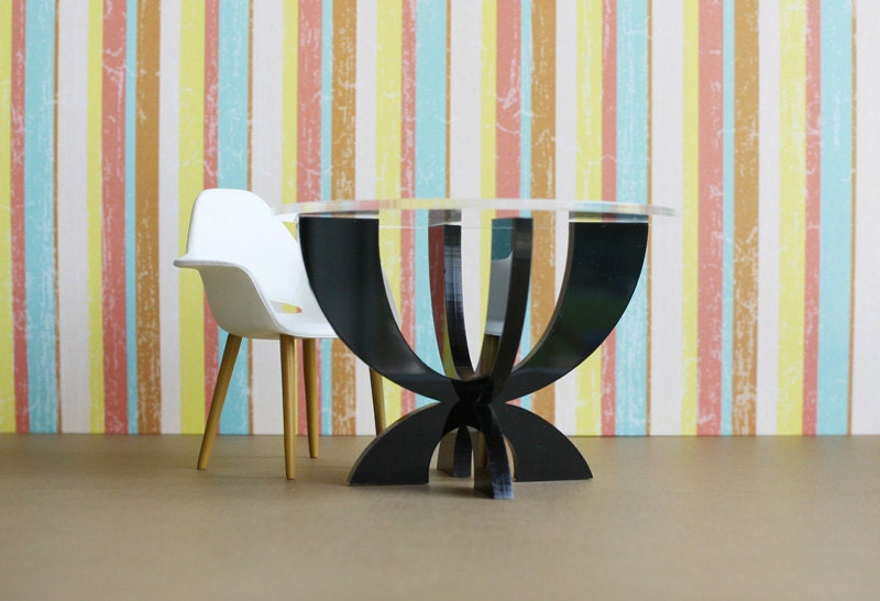 Modern Kitchen/ Dining Table, Dollhouse Miniature Furniture in 1:12 Scale, "XCurve" Series, Black Acrylic