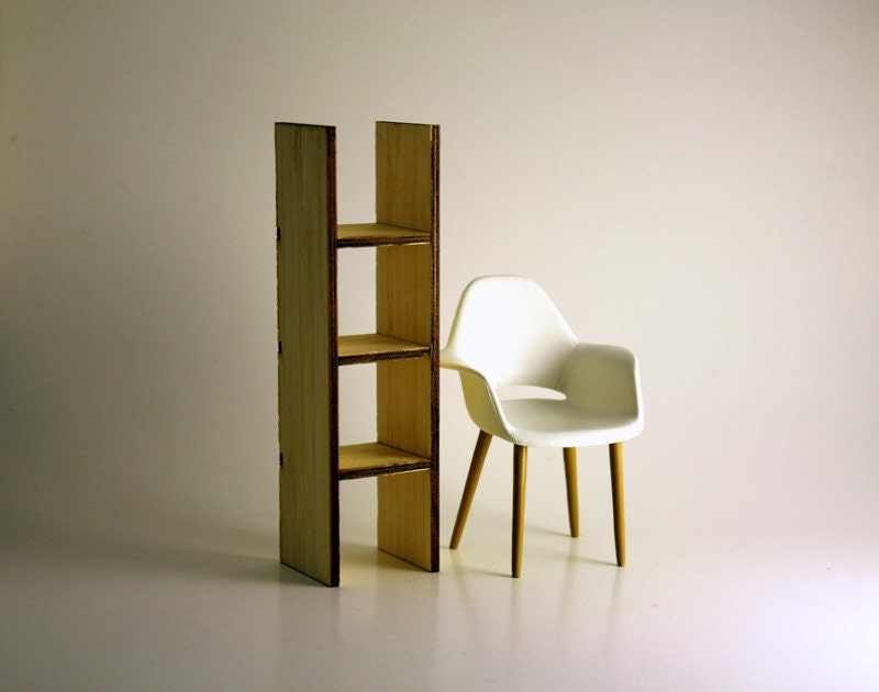 Modern Dollhouse Miniature Bamboo Bookcase "Expeditly 4x1 Open" Storage Unit in 1:12, One Inch Scale