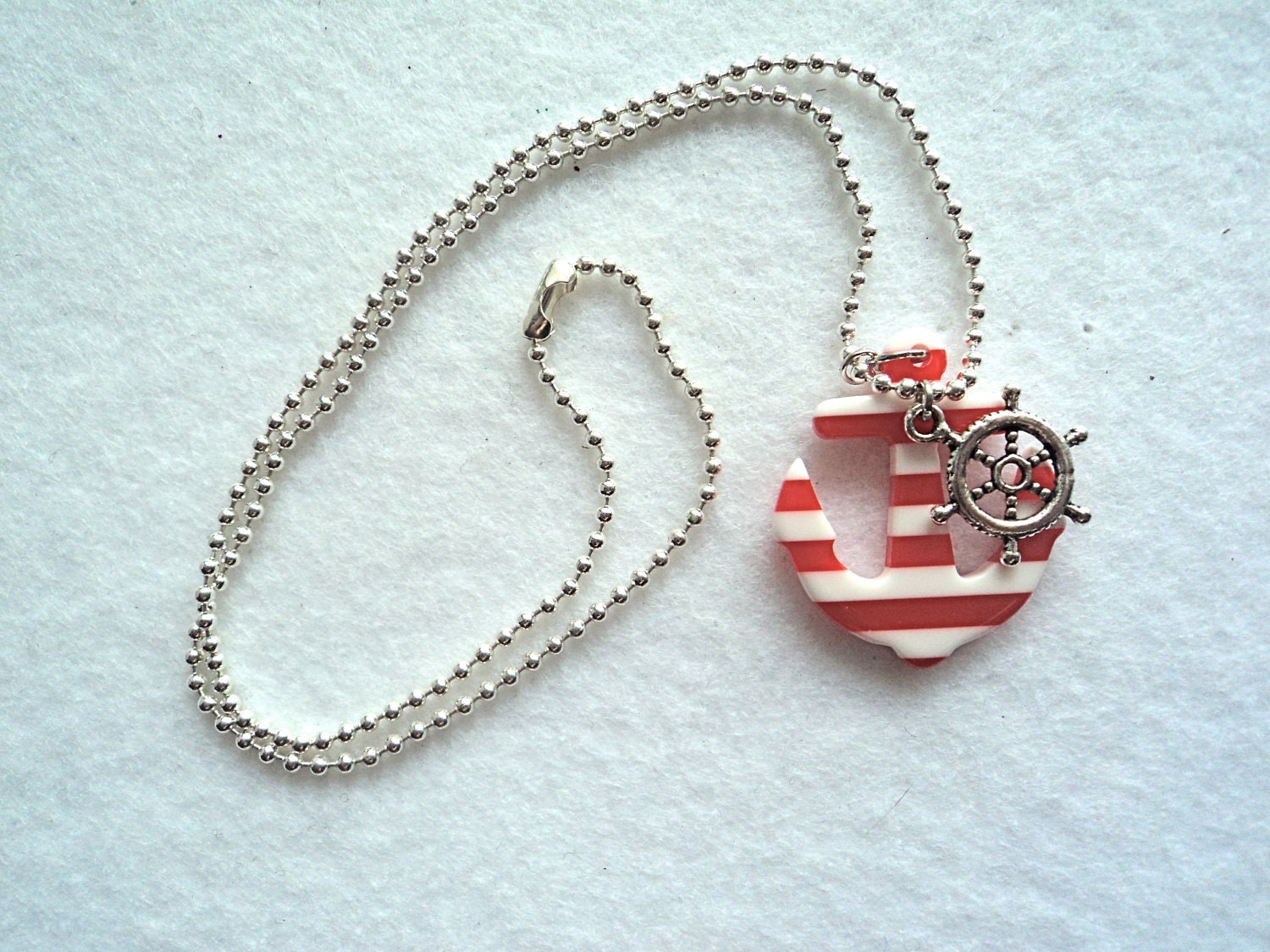 Anchors Away Necklace, Red Striped