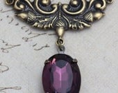 Vintage Amethyst Purple Necklace - Victorian Antique Brass Detailed Focal - Handmade by Inspired by Elizabeth