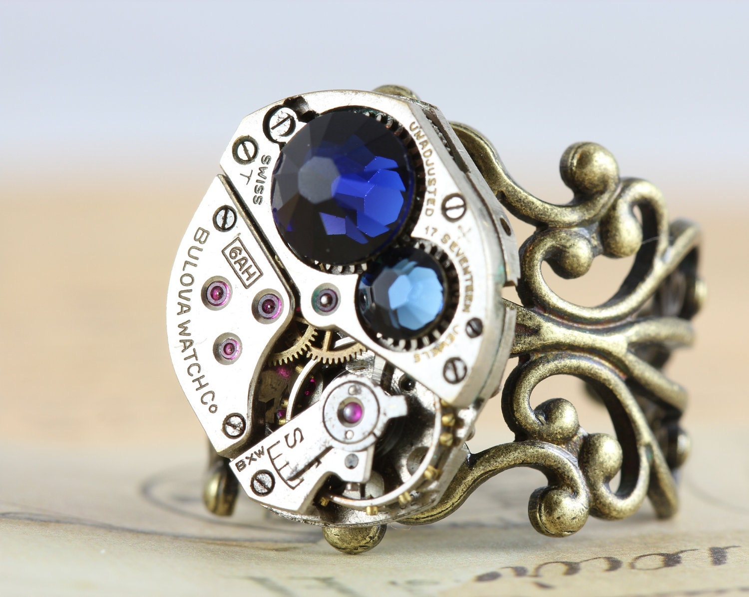 Steampunk Ring - Steam Punk Jewelry - Statement Ring Indigo & Montana Blue Clockwork Couture Industrial -  Handmade by Inspired by Elizabeth