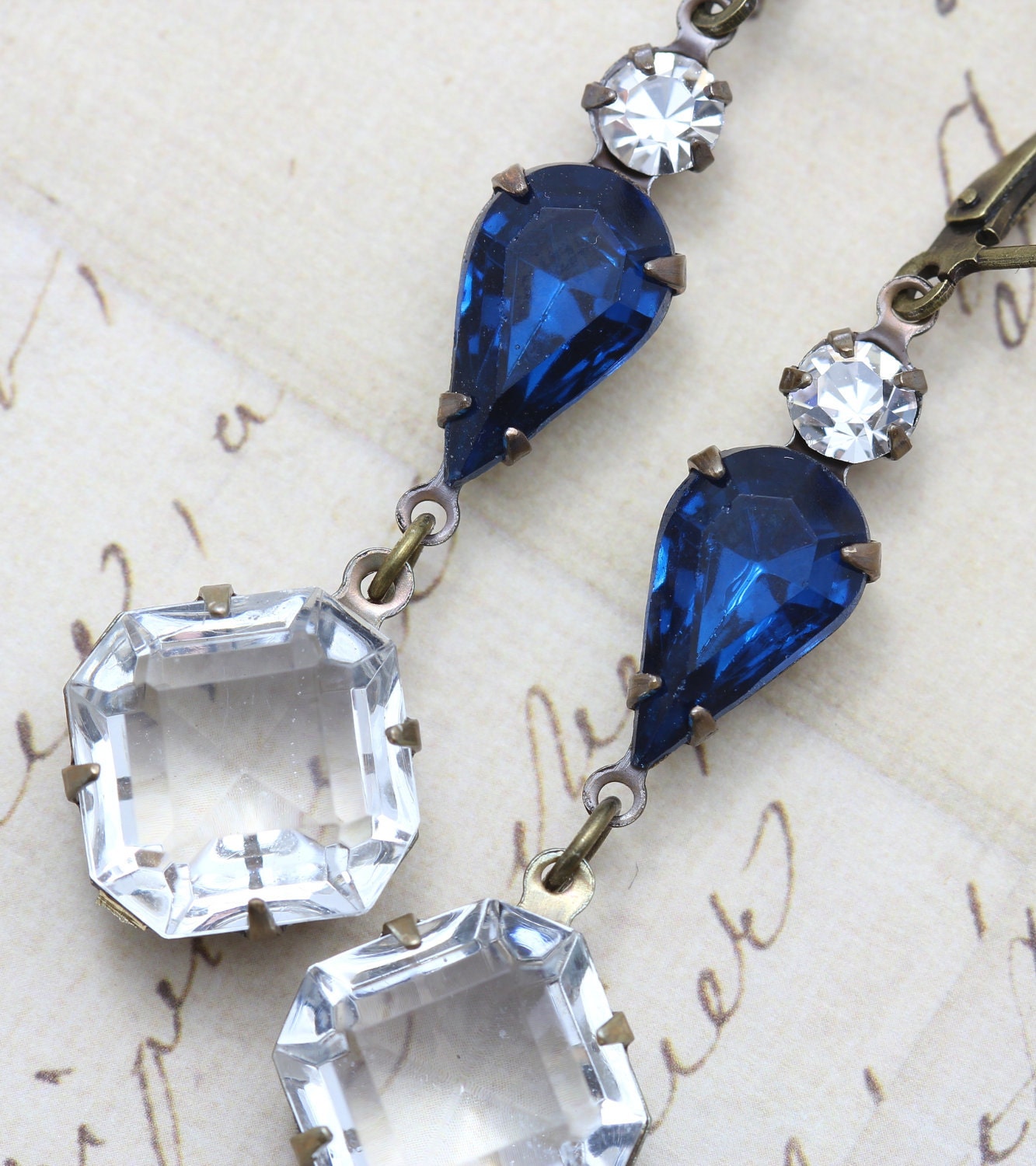 Sapphire Wedding Jewelry Bridal Earrings Vintage Cinderella Wedding Fairytale Earrings Crystal Bridesmaid Earrings Something Blue