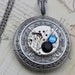 Steampunk Necklace Steam Punk Jewelry Locket - Vintage Benrus Pocket Watch Movement Clockwork Necklaces - Black Blue Swarovski Crystals