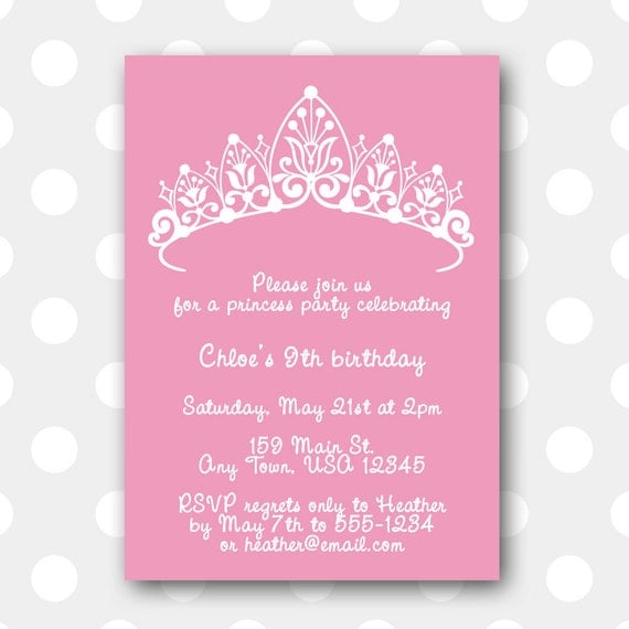 Printable Birthday Party Invitation Princess by inglishdigidesign