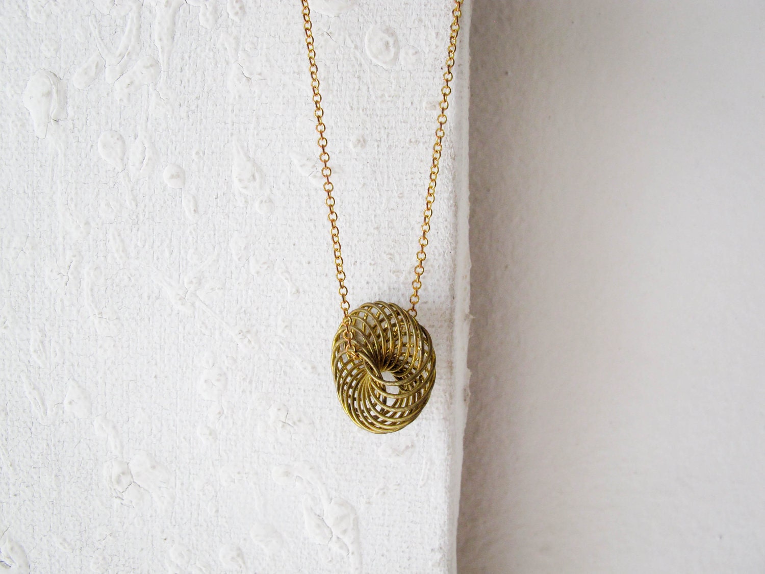 Spiral - vintage brass spiral on thin chain everyday necklace