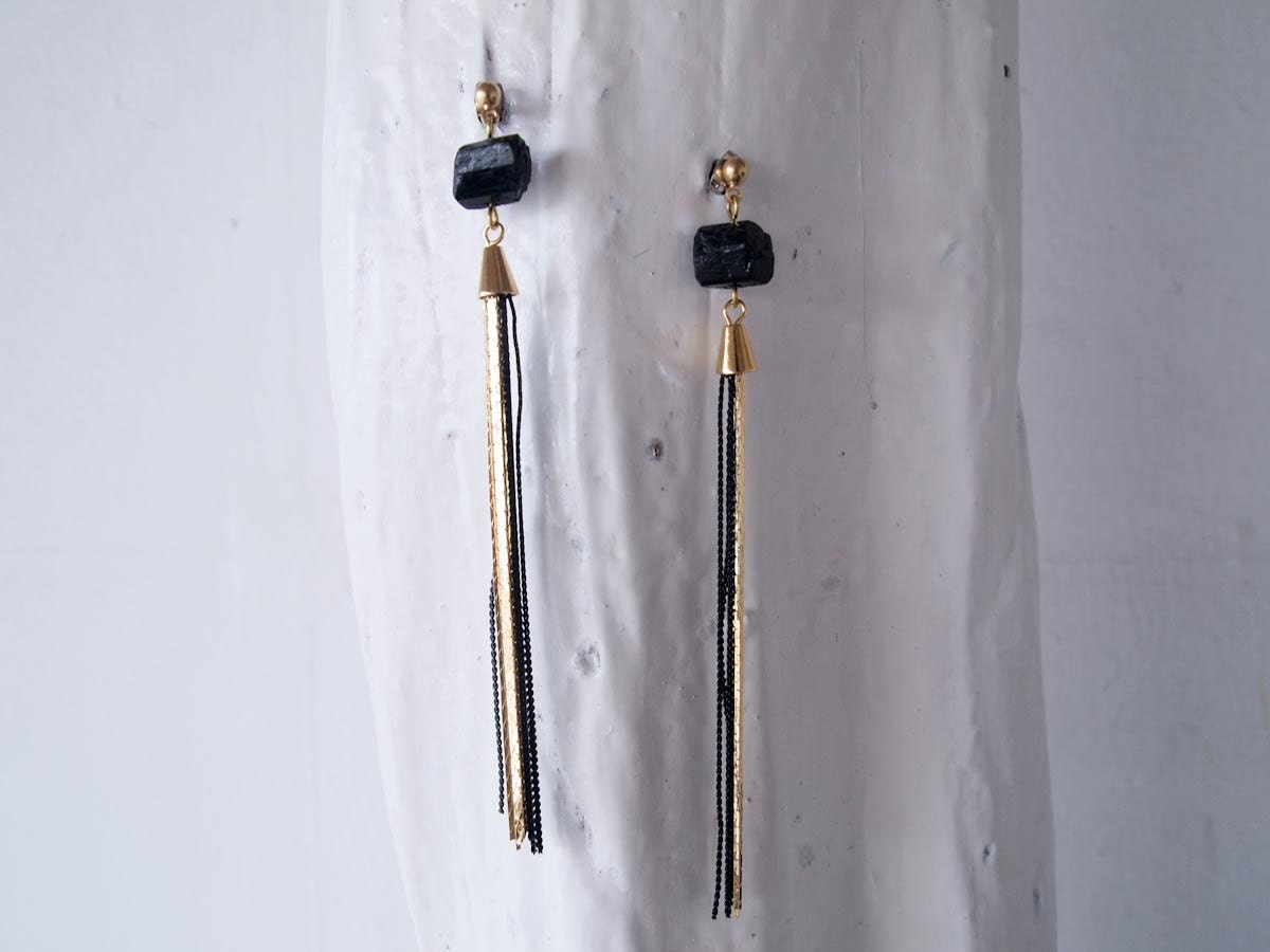 Alisa - raw black tourmaline tassle earrings - LAST ONE