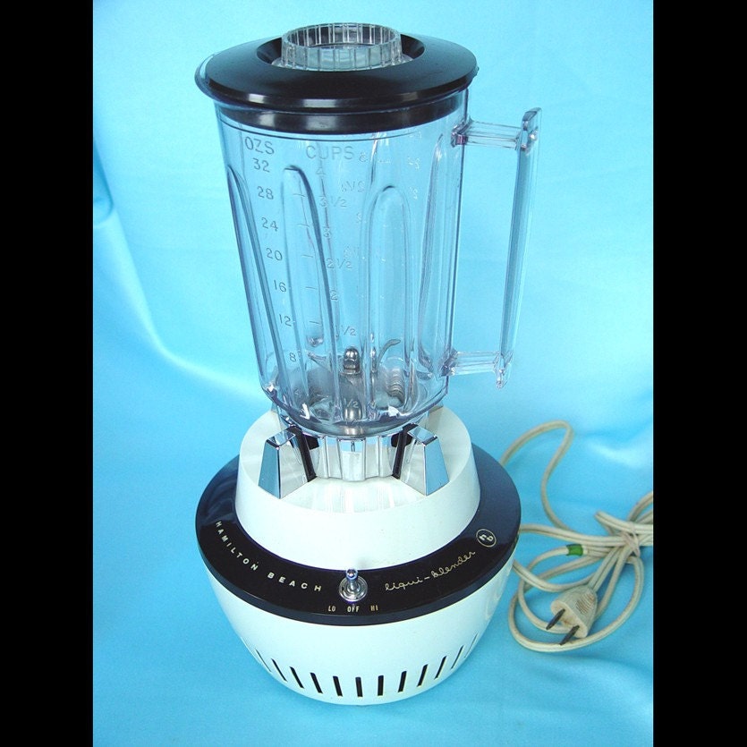 Vintage 1950s Hamilton Beach LIQUI BLENDER Model 215 Mid Century Modern White Enamel and Black Phenolic Plastic