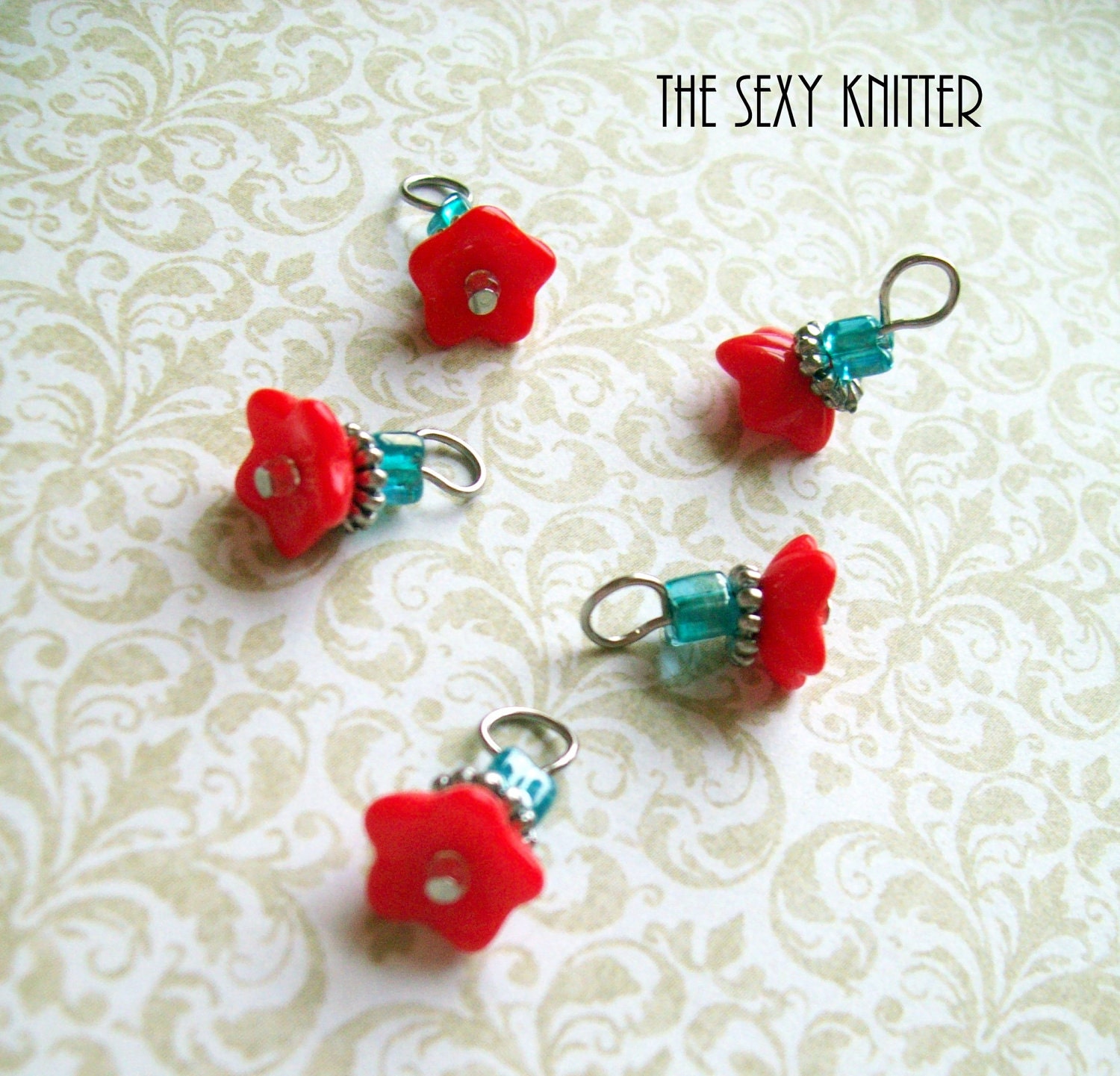 Orange Pinwheel Sock Stitch Markers - Set of 5 for your project bag