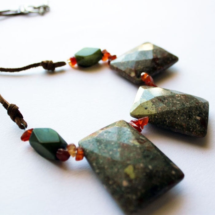 Dark Green Stone Statement Necklace - Forest Bound