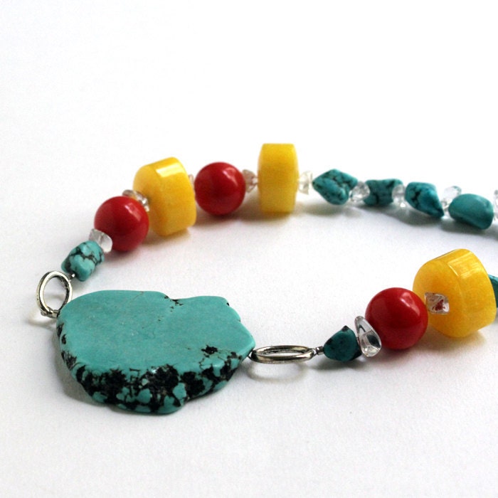 Bright Turquoise Stone Statement Necklace - Hyacinth Macaw